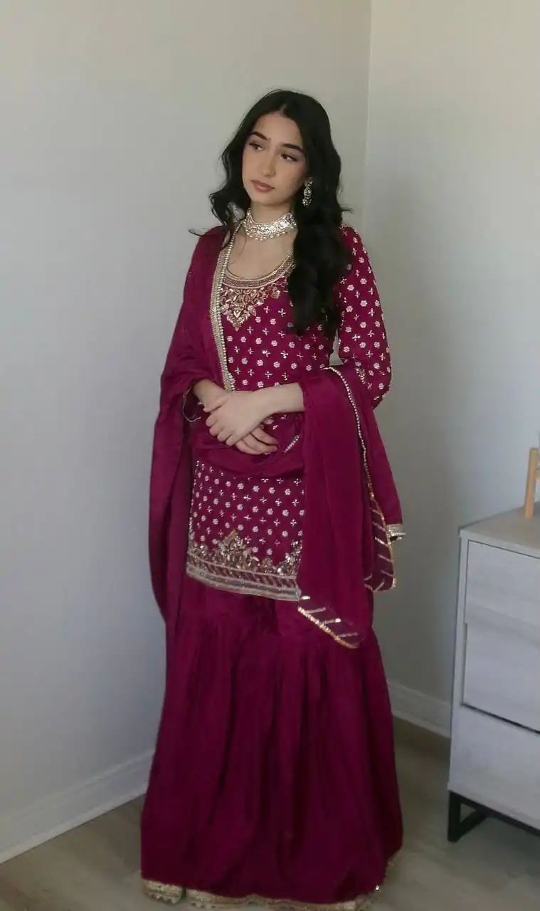 Stylish Red Natural Crepe Sequin Work Salwar Suit