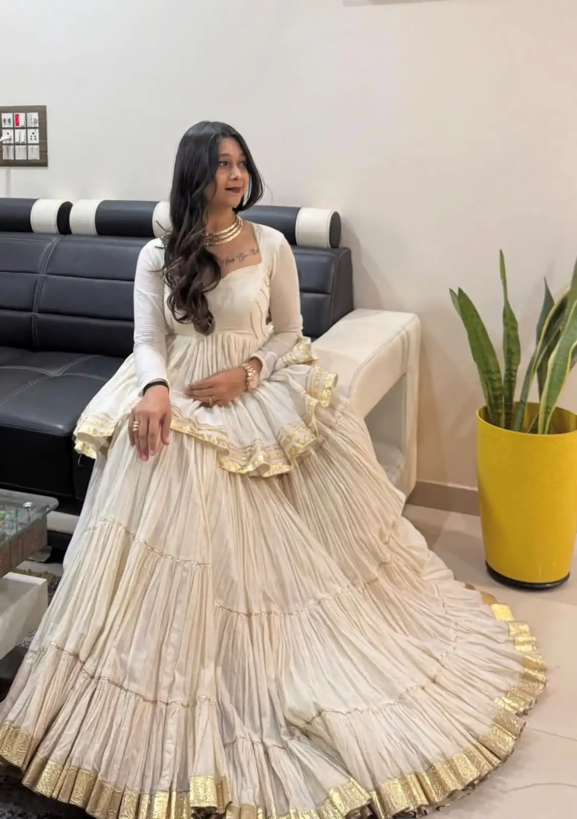 Stylish White Pure Cotton Lace Work Lehenga Choli