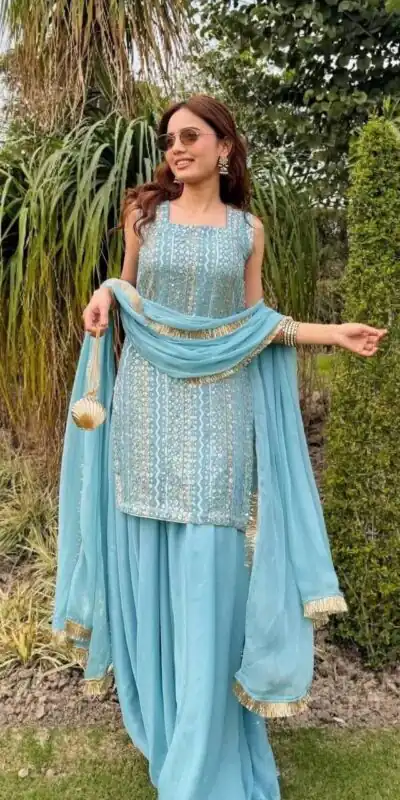 Stylist Blue Fox Georgette With Sequins Work Salwar Suit