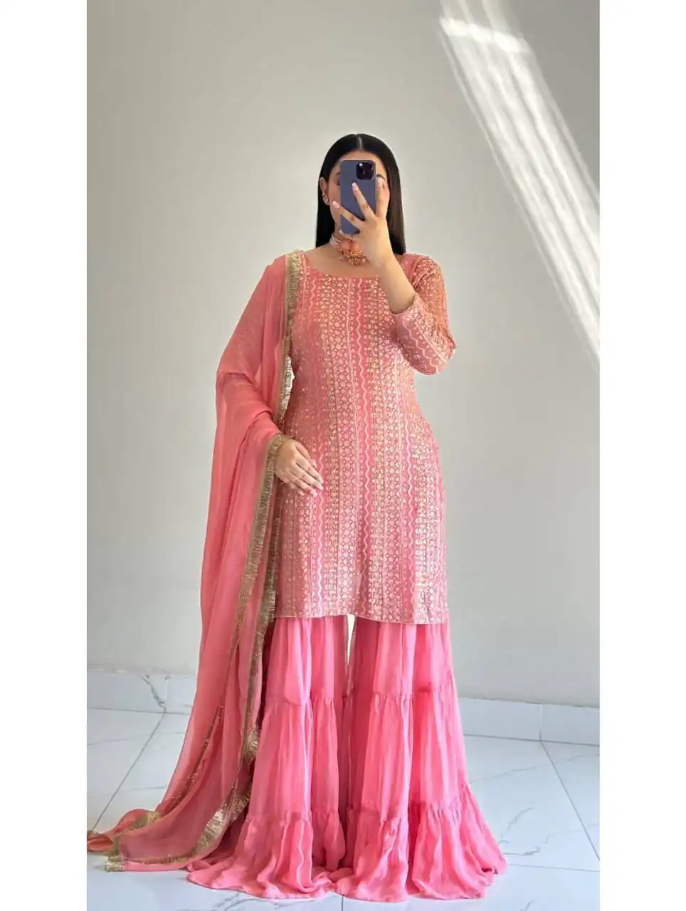 Stylist Pink Fox Georgette With Sequins Work Salwar Suit