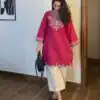 Stylist Pink Rayon Cotton Embroidery Work Kurti
