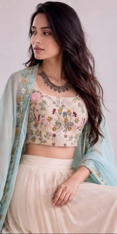 Stylist Sky Blue Banglory Silk Embroider Work Dhoti Suit