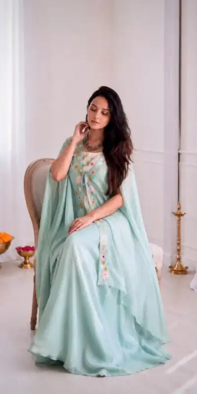 Stylist Sky Blue Banglory Silk Embroider Work Dhoti Suit