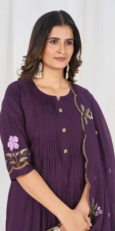 Stylist Wine Pure Cotton Embroidery Cut Work Salwar Suit