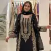 Super Black Faux Georgette Embroidery Work Salwar Suit