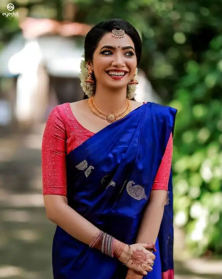 Super Blue Soft Lichi Silk Jacquard Work Saree