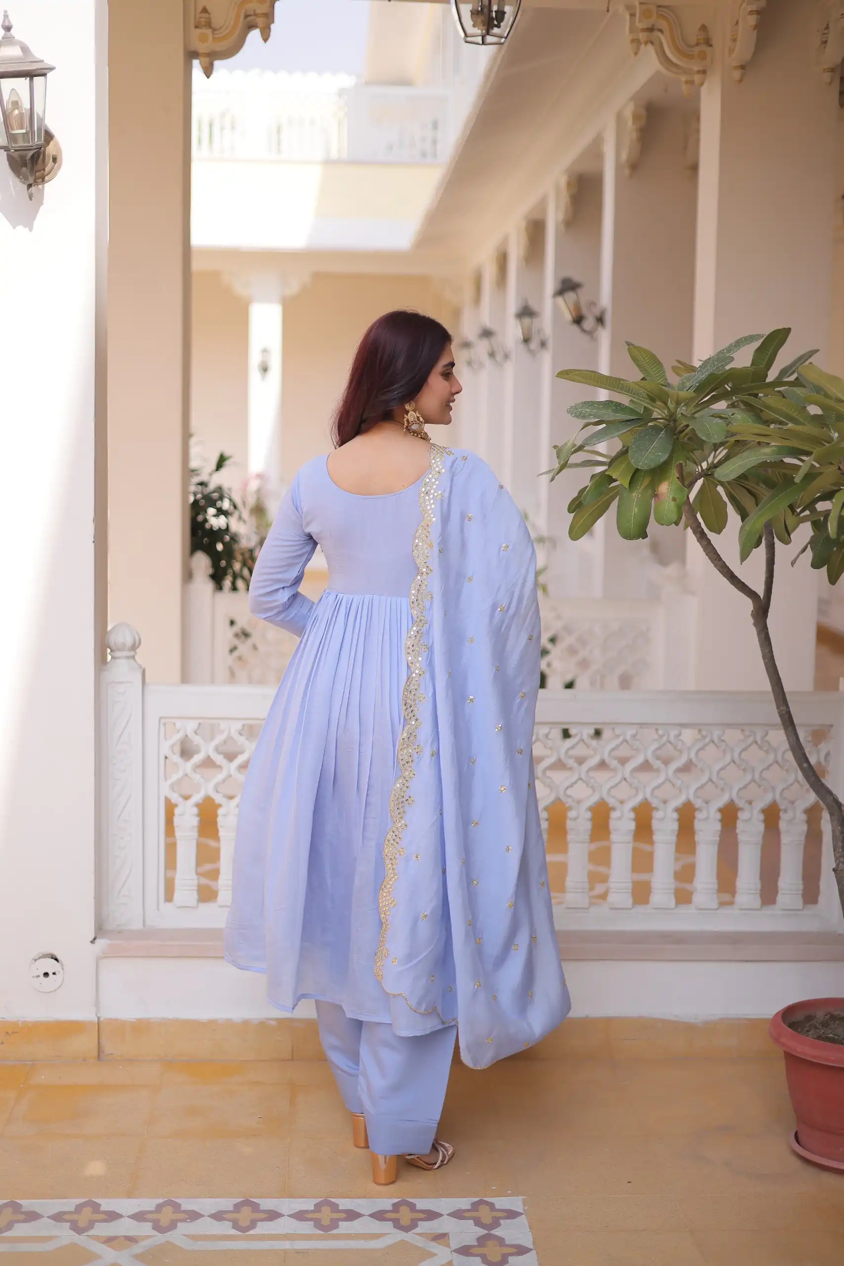Super Lavender Roman Silk Bead Embroidery Work Gown