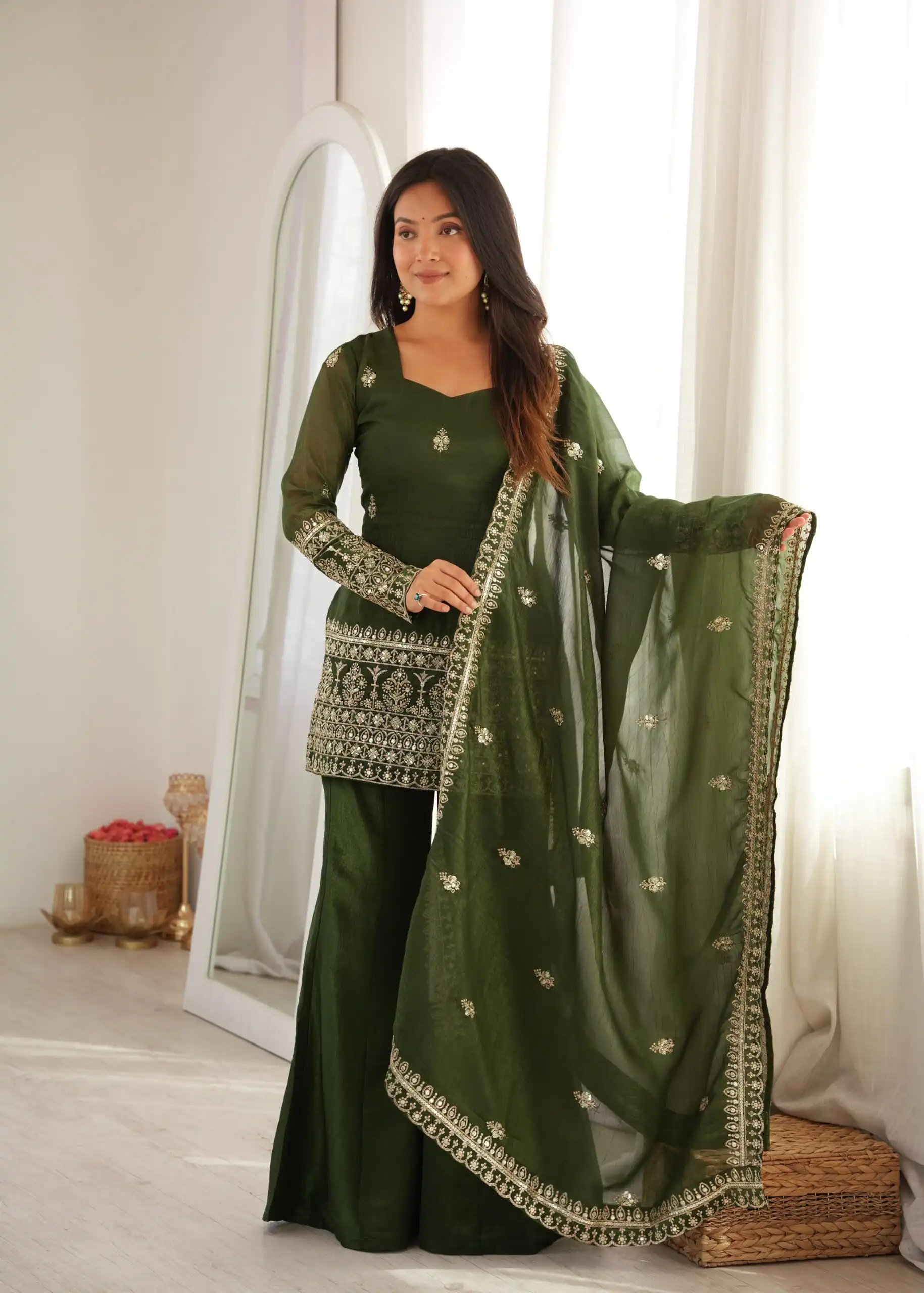 Super Mahendi Crunchy Silk Sequence Work Salwar Suit