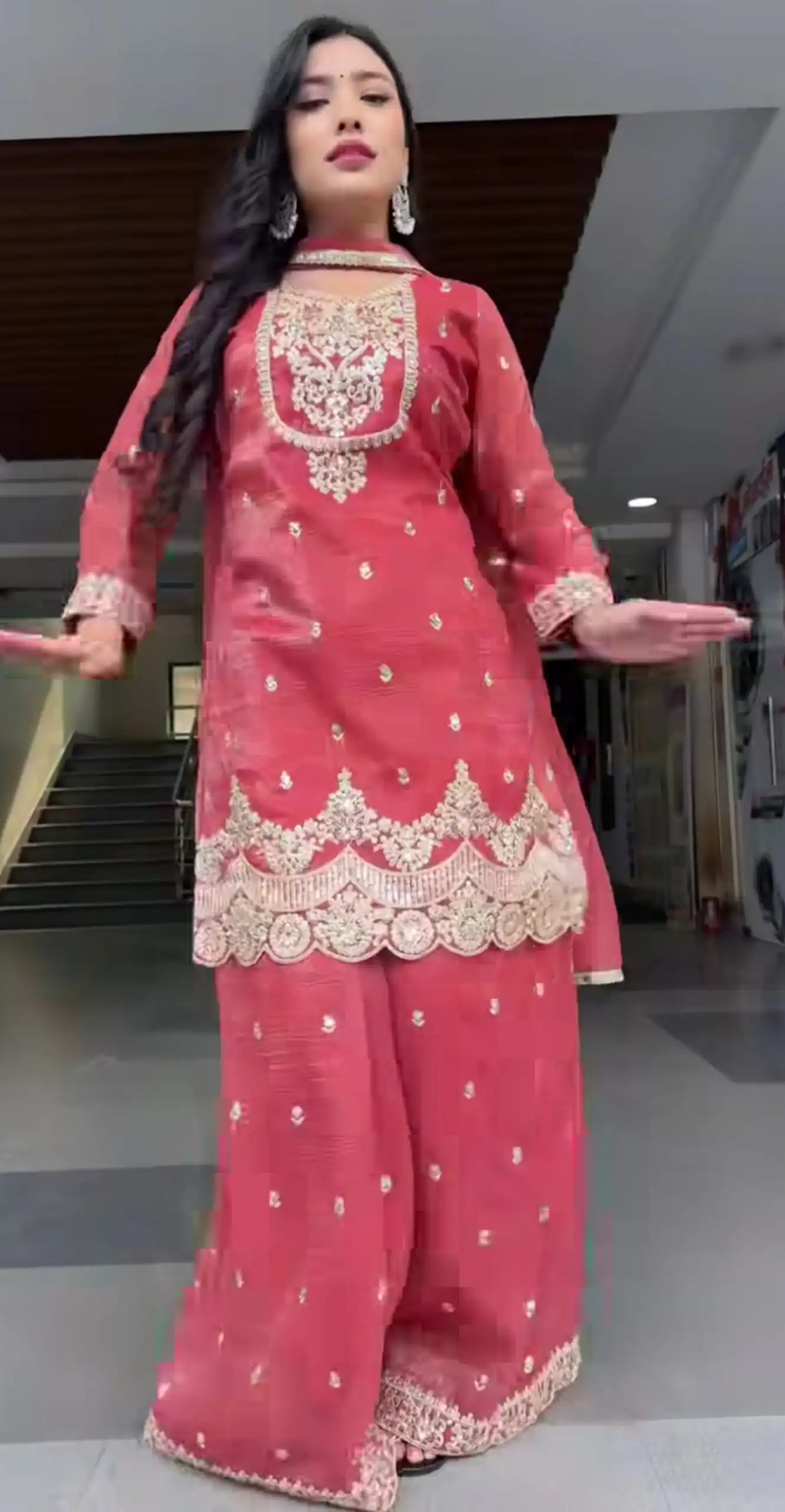 Super Peach Crunchy Silk Embroidery Work Salwar Suit