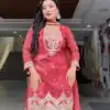 Super Peach Crunchy Silk Embroidery Work Salwar Suit