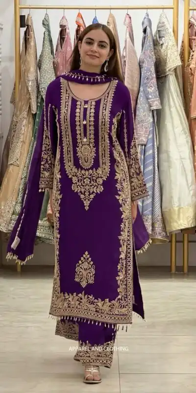 Super Purple Faux Georgette Embroidery Work Salwar Suit