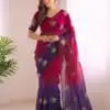 Super Purple Fendy Silk Embroidery Work Saree