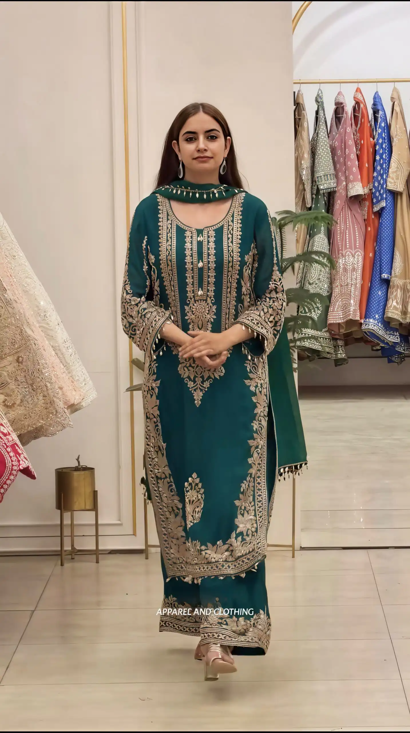 Super Teal Faux Georgette Embroidery Work Salwar Suit
