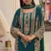 Super Teal Faux Georgette Embroidery Work Salwar Suit