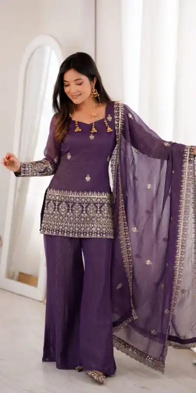 Super Wine Crunchy Silk Sequence Work Salwar Suit