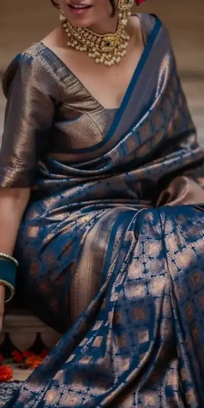 Superb Blue Lichi Silk Jacquard Border Work Saree