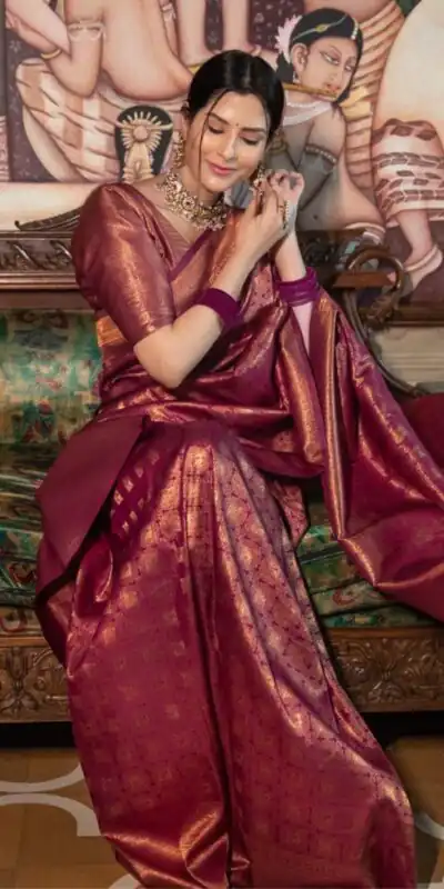 Superb Maroon Lichi Silk Jacquard Border Work Saree