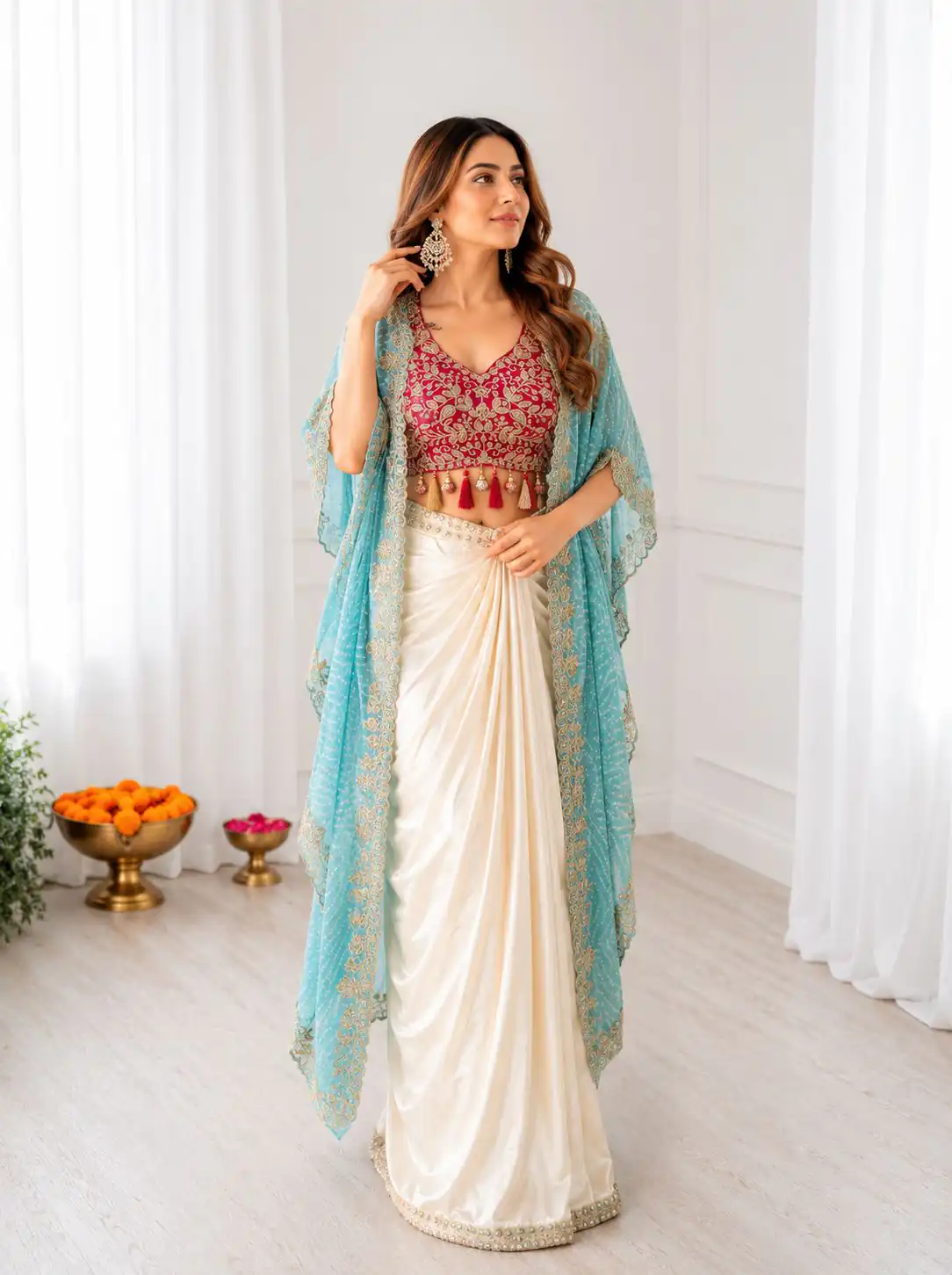 Trendy Blue Crepe Silk Sequins Work Dhoti Suit