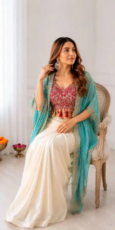 Trendy Blue Crepe Silk Sequins Work Dhoti Suit