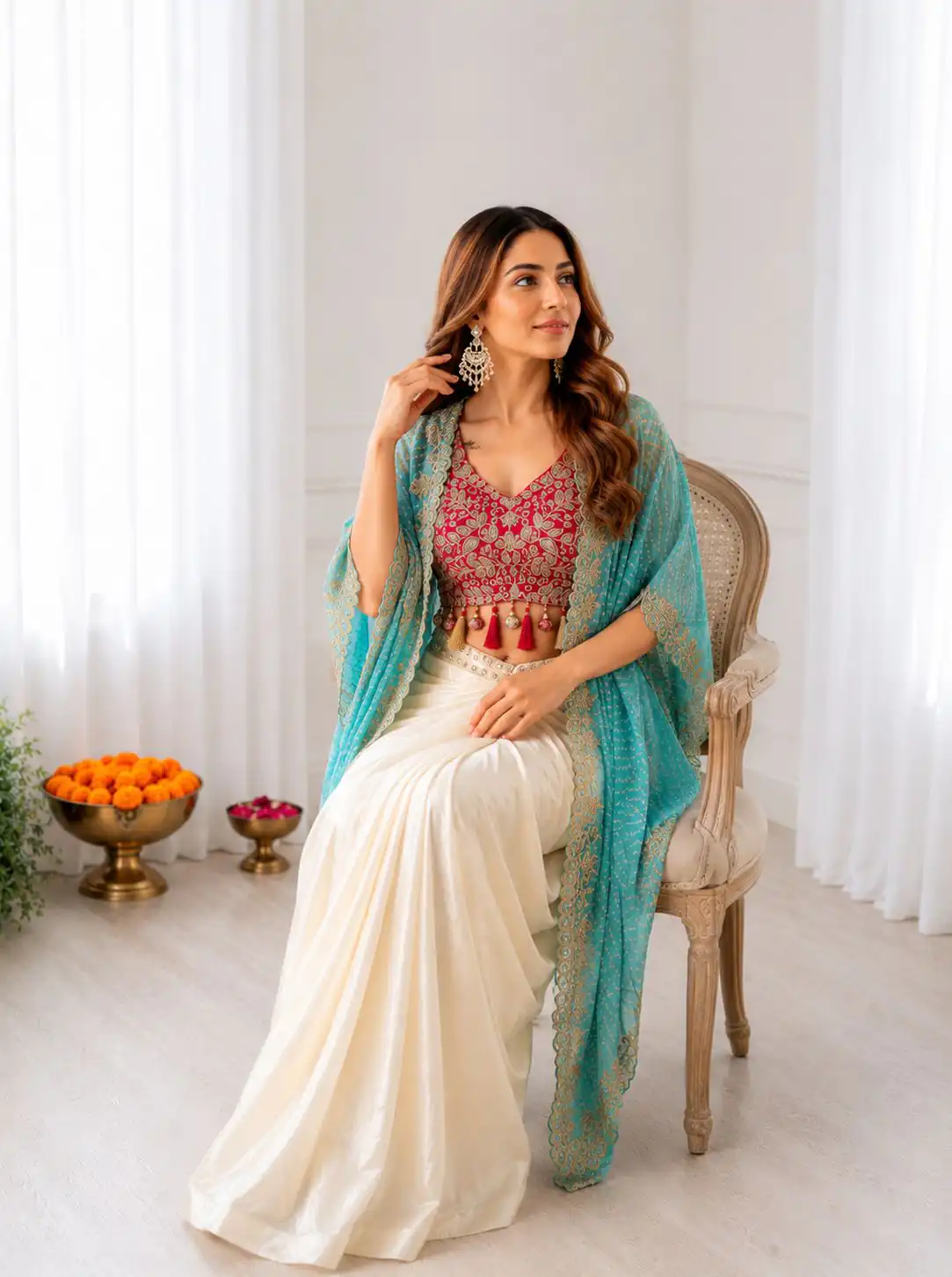 Trendy Blue Crepe Silk Sequins Work Dhoti Suit