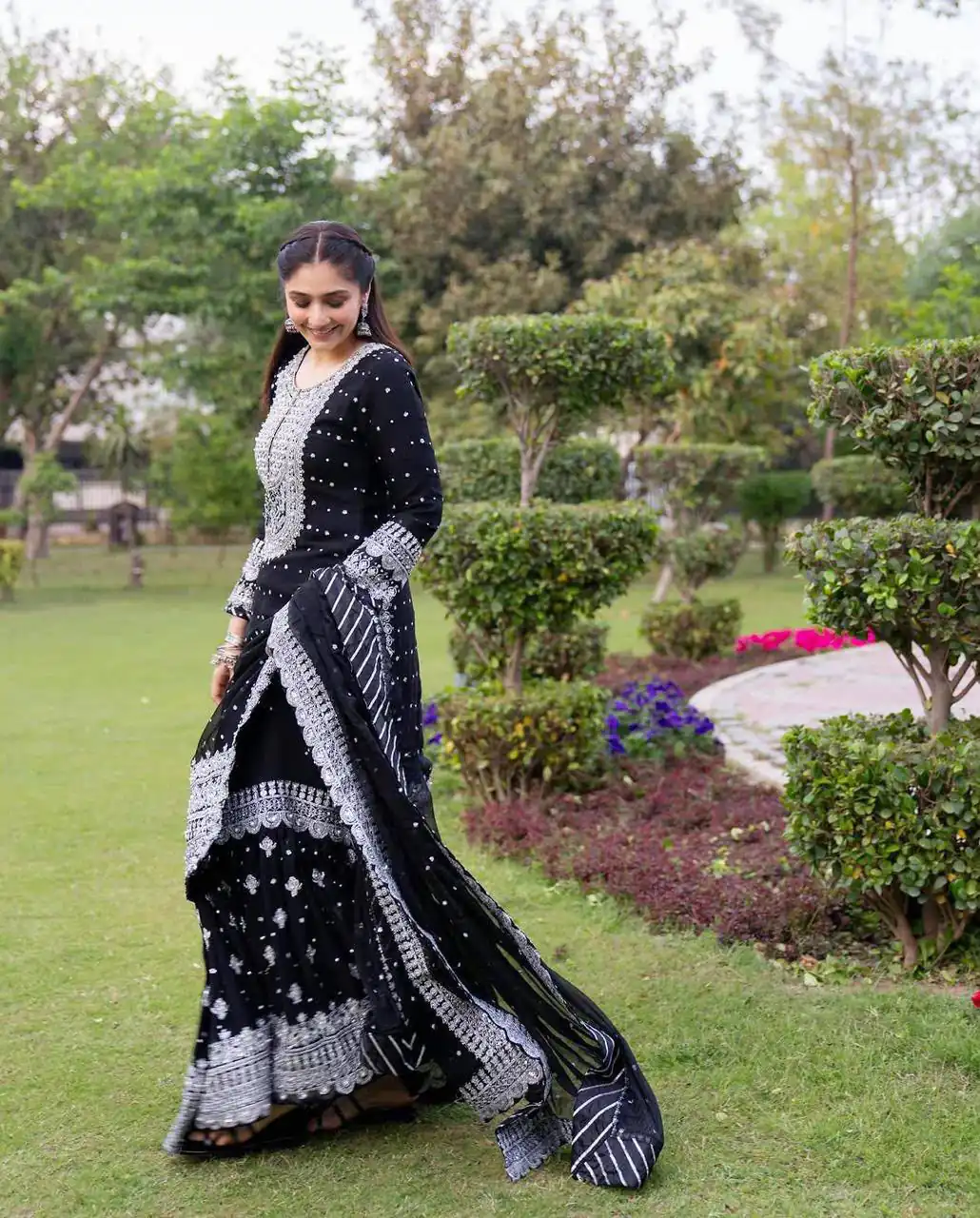 Unique Black Faux Georgette Embroidery Work Salwar Suit