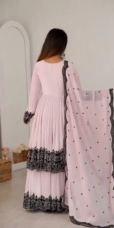 Unique Pink Faux Georgette Embroidery Work Salwar Suit