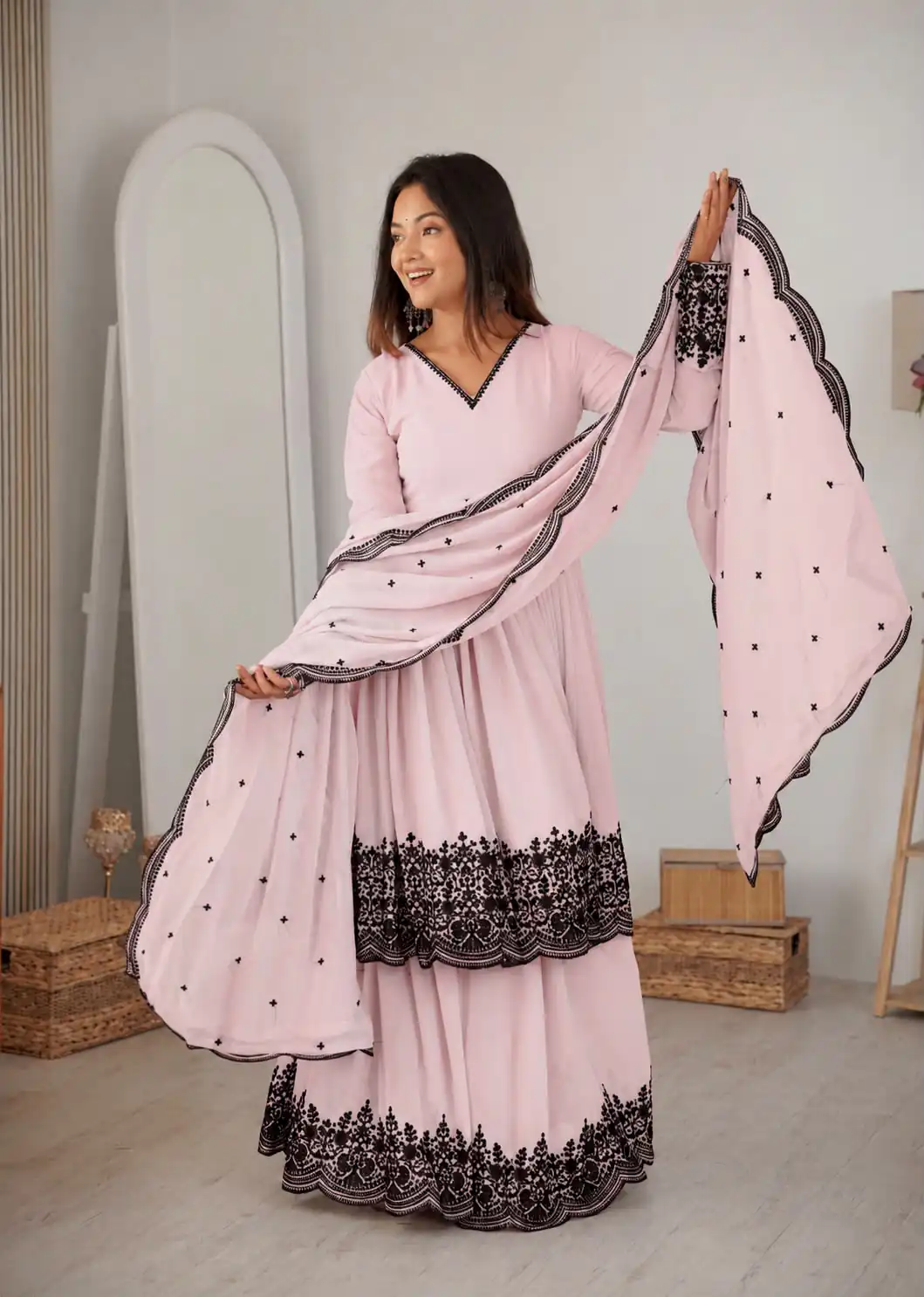Unique Pink Faux Georgette Embroidery Work Salwar Suit
