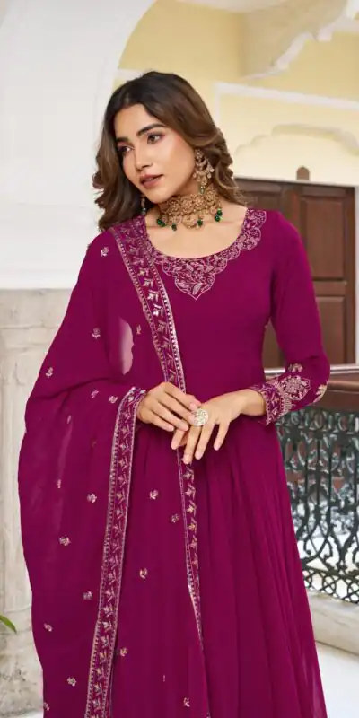SP 31 Pink Faux Georgette Salwar Suit with Lace Work & Digital Print. Introductory Price ₹1999. Delivery 4-6 Working Days. Shop now. | Anarkali Suits, Bollywood Anarkali, Creative-Anarkali, Designer Anarkali, Embroidered Anarkali, Party Wear Anarkali, Salwar suit