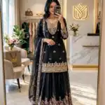 Glowing Black Chinon Silk Embroidery Work Salwar Suit