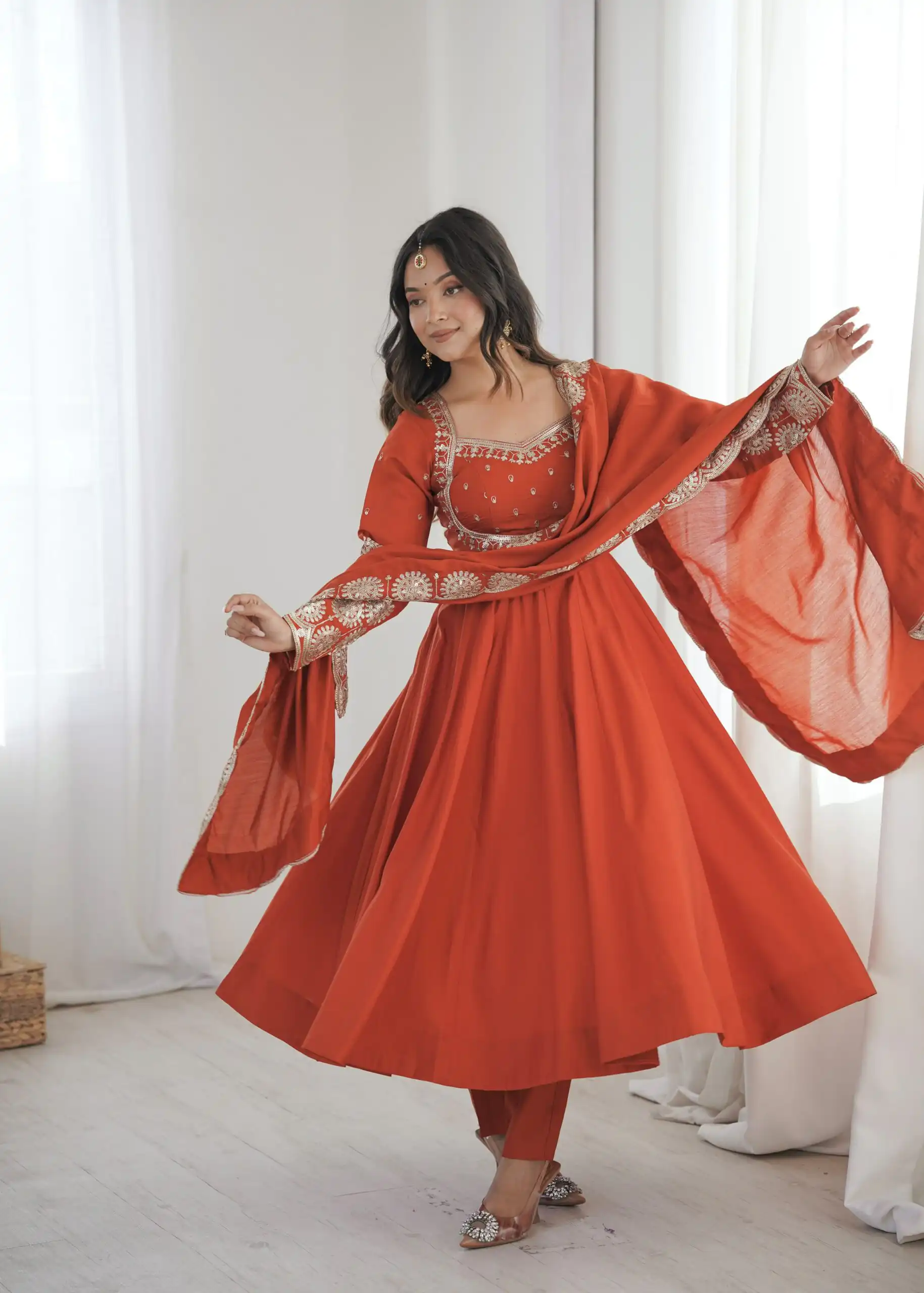 ZF 5026  Orange Colour Roman Silk Salwar Suit with Embroidery Work. Best Price ₹2399. Delivery 4-6 Working Days. Shop now. | Anarkali Suits, Bollywood Anarkali, Creative-Anarkali, Designer Anarkali, Embroidered Anarkali, Party Wear Anarkali