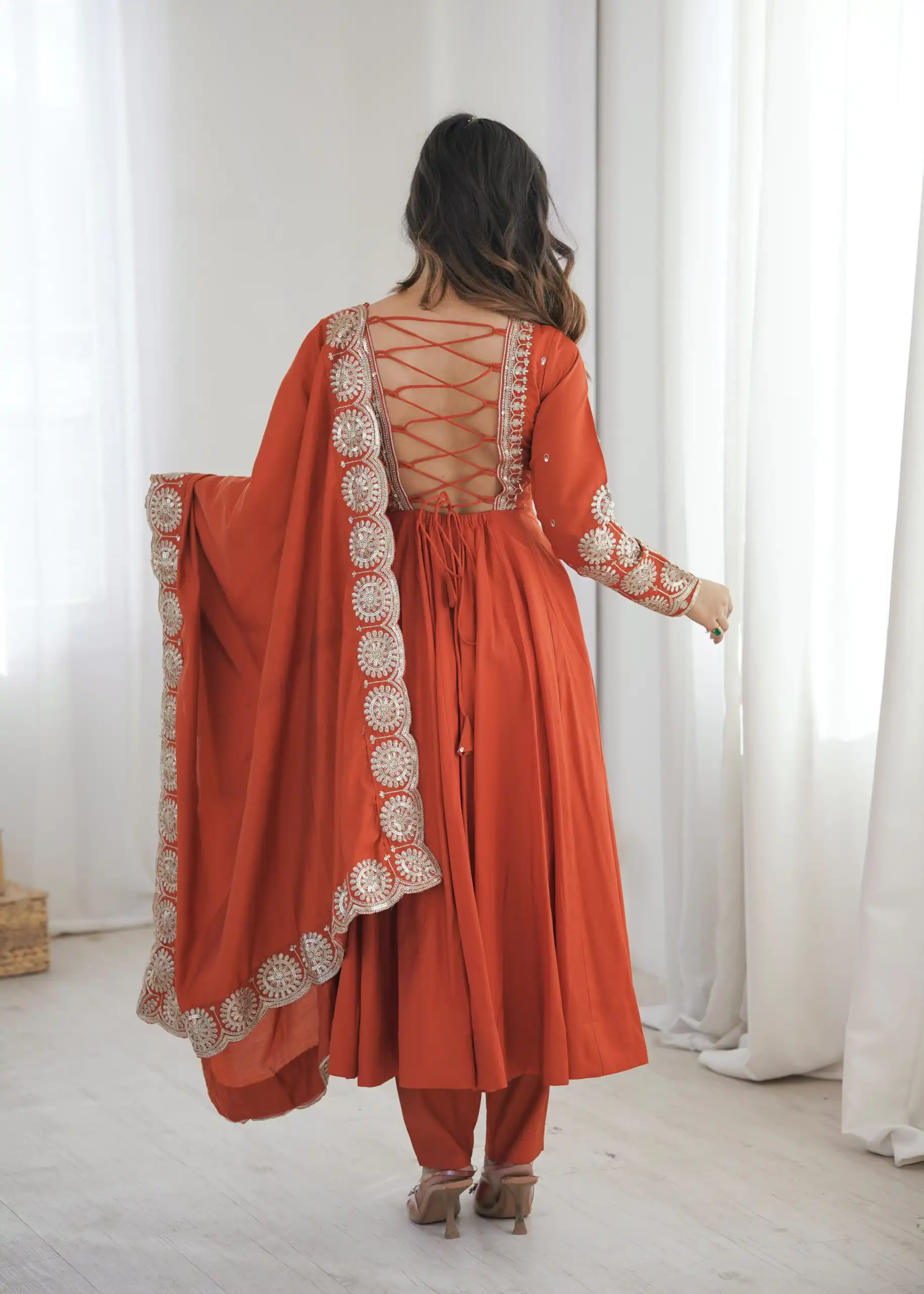 ZF 5026  Orange Colour Roman Silk Salwar Suit with Embroidery Work. Best Price ₹2399. Delivery 4-6 Working Days. Shop now. | Anarkali Suits, Bollywood Anarkali, Creative-Anarkali, Designer Anarkali, Embroidered Anarkali, Party Wear Anarkali