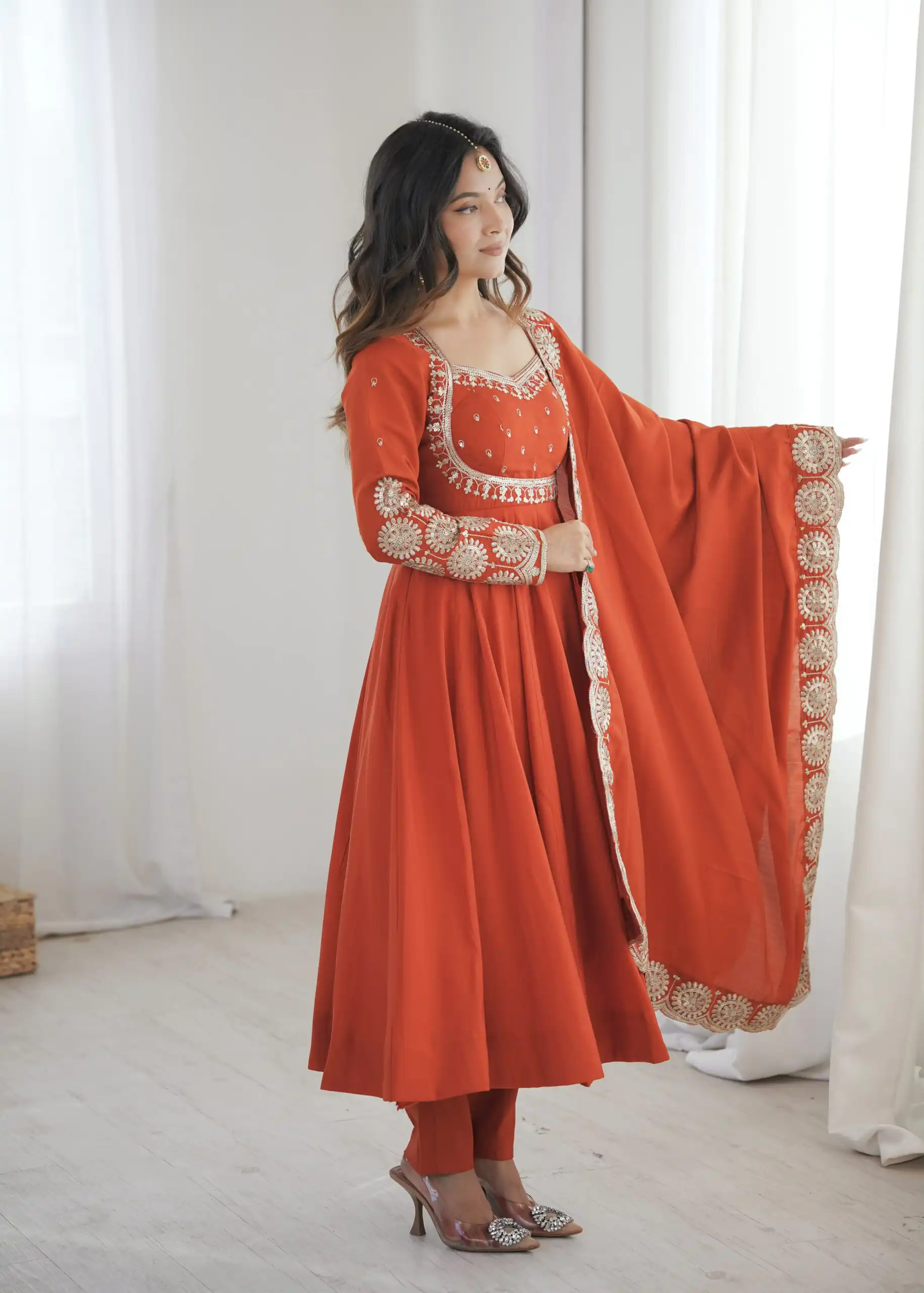 ZF 5026  Orange Colour Roman Silk Salwar Suit with Embroidery Work. Best Price ₹2399. Delivery 4-6 Working Days. Shop now. | Anarkali Suits, Bollywood Anarkali, Creative-Anarkali, Designer Anarkali, Embroidered Anarkali, Party Wear Anarkali