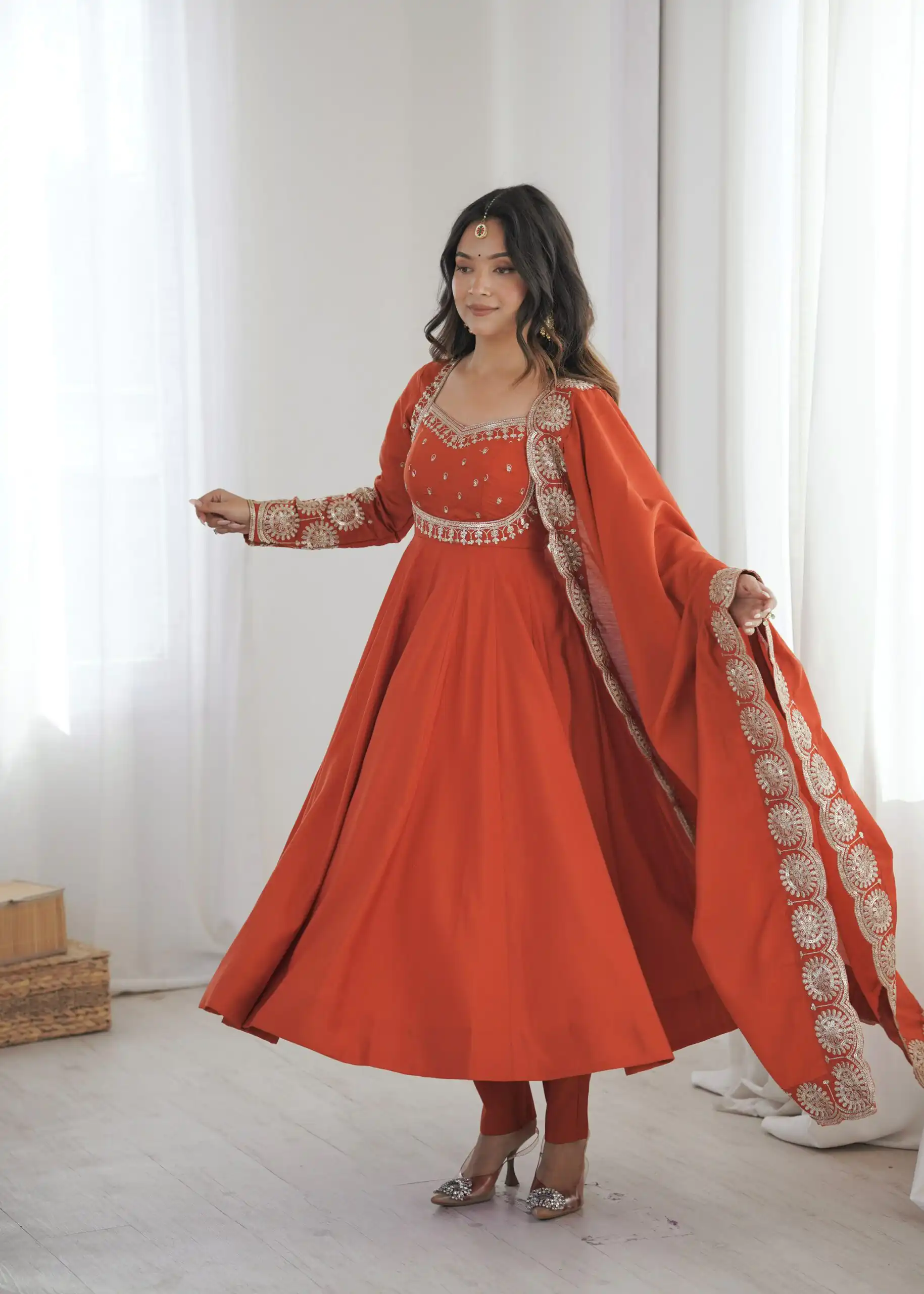 ZF 5026  Orange Colour Roman Silk Salwar Suit with Embroidery Work. Best Price ₹2399. Delivery 4-6 Working Days. Shop now. | Anarkali Suits, Bollywood Anarkali, Creative-Anarkali, Designer Anarkali, Embroidered Anarkali, Party Wear Anarkali