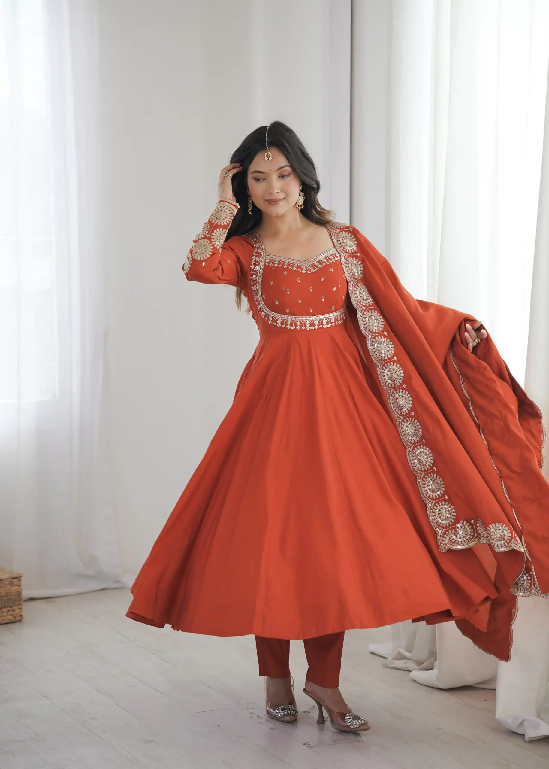 ZF 5026  Orange Colour Roman Silk Salwar Suit with Embroidery Work. Best Price ₹2399. Delivery 4-6 Working Days. Shop now. | Anarkali Suits, Bollywood Anarkali, Creative-Anarkali, Designer Anarkali, Embroidered Anarkali, Party Wear Anarkali
