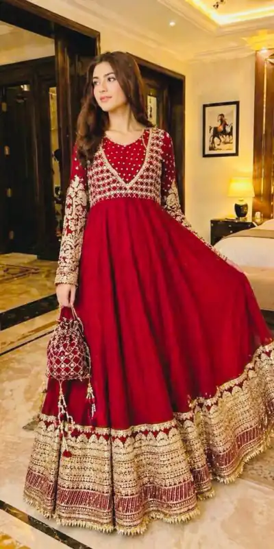 Gorgeous Red Georgette Embroidery Work Gown