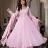 Shiny Light Pink Faux Georgette Hand Work Anarkali Suit