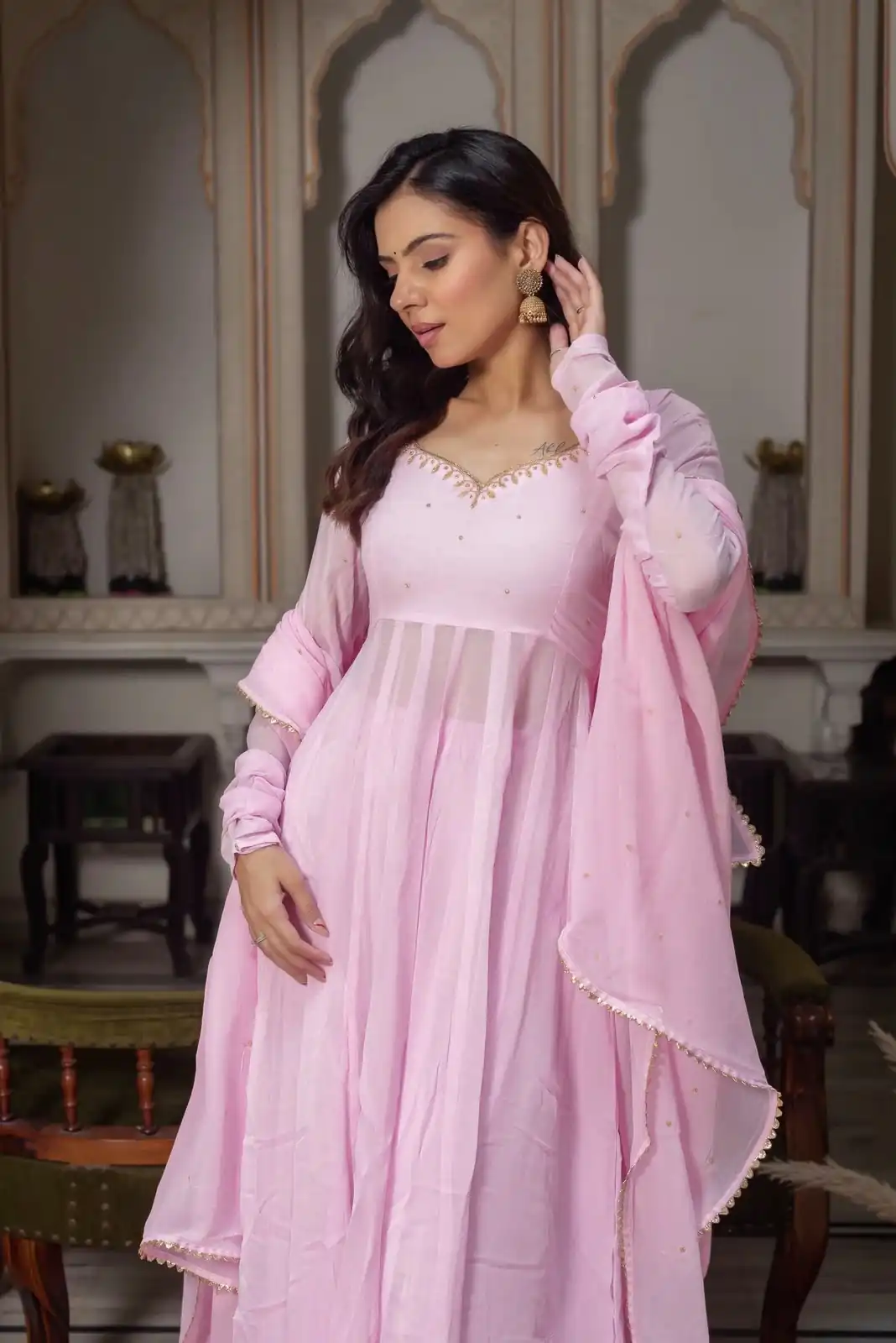 KD 1636 Light Pink | Faux Georgette Salwar Suit with Lace Work & Digital Print. Introductory Price ₹1999. Delivery 4-6 Working Days. Shop now. | Anarkali Suits, Bollywood Anarkali, Creative-Anarkali, Designer Anarkali, Embroidered Anarkali, Party Wear Anarkali, Salwar suit