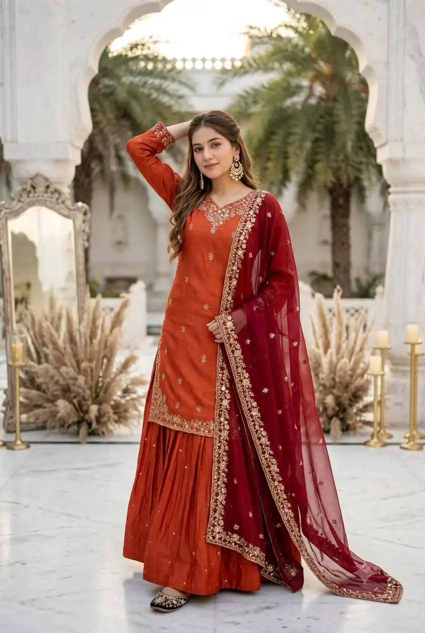 MT 1080 Orange Fandy Silk Lehenga Choli. Perfect for Wedding, Party, Engagement, Reception, Haldi – Available at ₹2399 only. Delivery 4-6 Working Da | Lehenga, Bollywood Lehenga, Creative Lehenga, Designer Lehenga, Embroidered Lehenga, Party Wear Lehenga