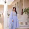 KA 1241 Lavender Roman Silk Gown. Perfect for Wedding, Party, Traditional Day, Sangeet, Pongal – Exclusive Offer ₹2599. Delivery 4-6 Working Days. Shop now | Gowns, Bollywood Gowns, Creative Gowns, Designer Gowns, Embroidered Gowns, Party Wear Gowns
