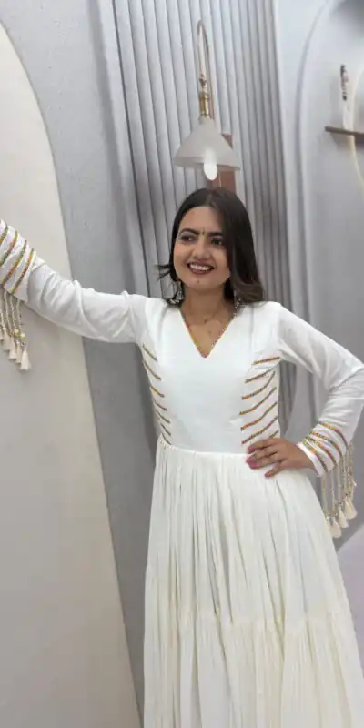 PC 590 White in Color Pure Cotton ace Work Gown . Wedding, Party, Festive, Events Get it for ₹2449. Delivery 4-6 Working Days. Best Online Shop now. | Gowns, Bollywood Gowns, Creative Gowns, Designer Gowns, Embroidered Gowns, Party Wear Gowns