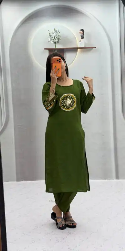 Aglow Green Roman Silk Hand Work Salwar Suit
