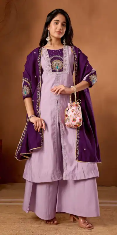 Aglow Lavender Roman Silk Thread Work Salwar Suit
