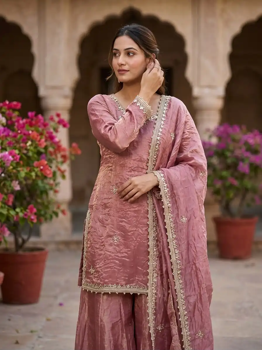 Aglow Peach Fendy Silk ⁠Embroidery Work Salwar Suit