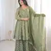 Aglow Pista Crunchy Silk Jacquard Work Salwar Suit