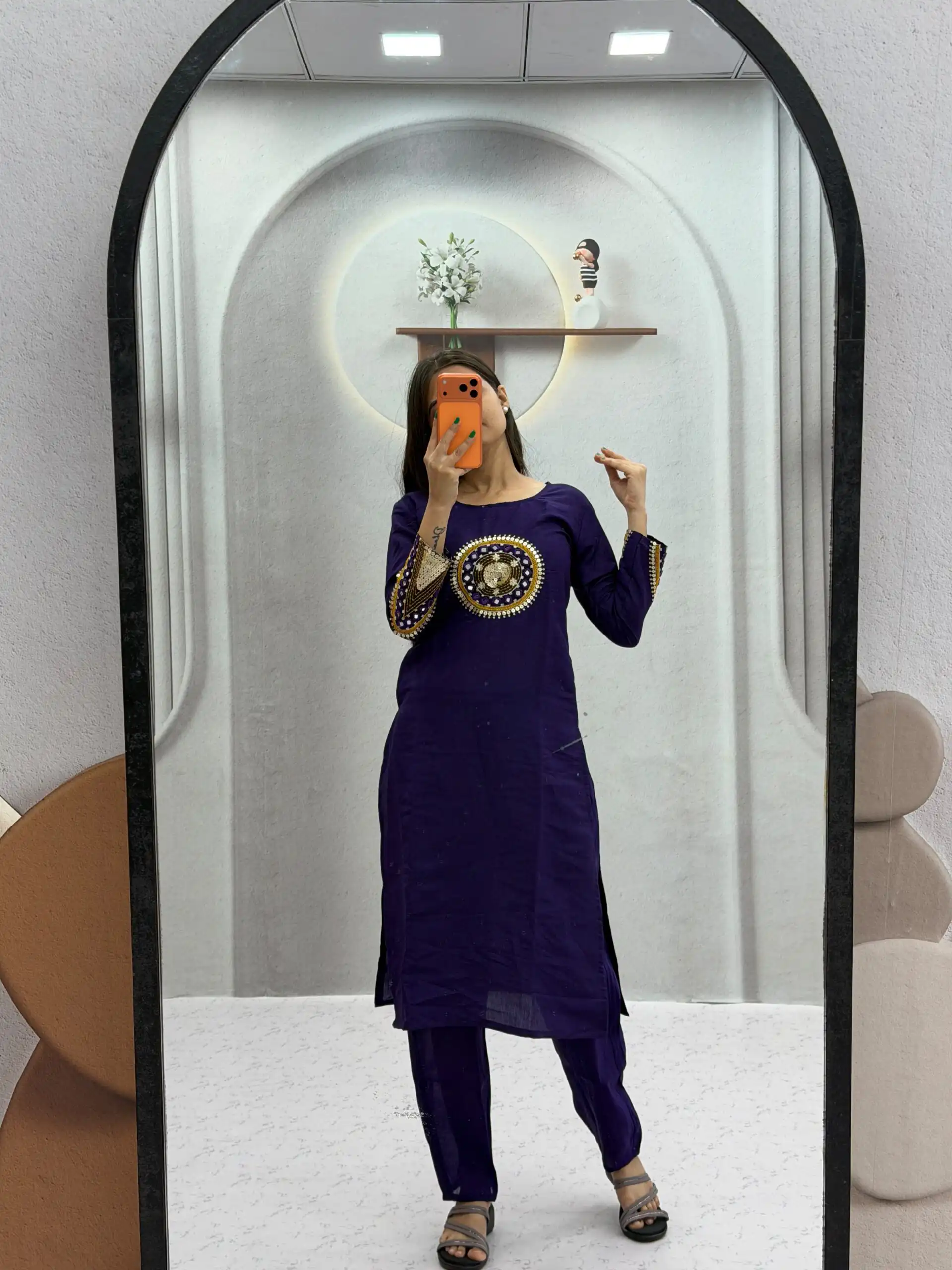 Aglow Purple Roman Silk Hand Work Salwar Suit