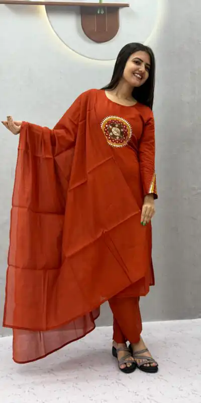 Aglow Rust Roman Silk Hand Work Salwar Suit