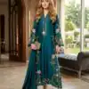 Aglow Teal Roman Silk Embroidery Work Salwar Suit