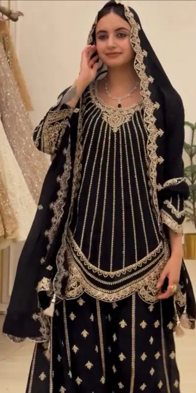 Classic Black Faux Georgette Cut Work Salwar Suit