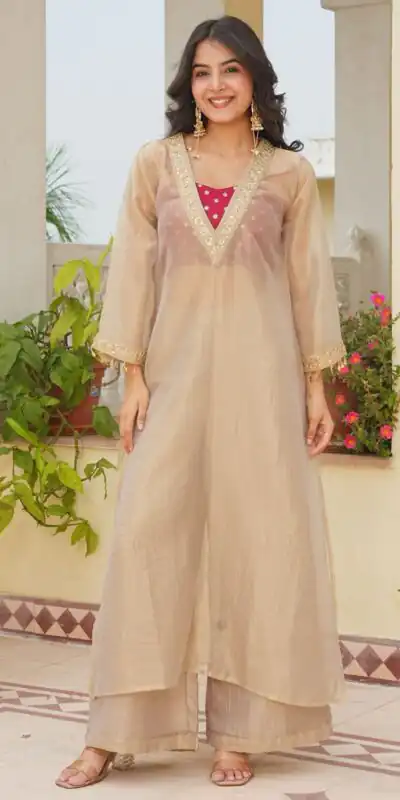 Classic Cream Golden Tissue With Embroidery Salwar Suit