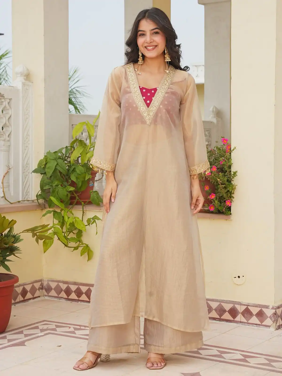 Classic Cream Golden Tissue With Embroidery Salwar Suit